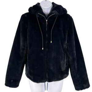 Carolina Belle Montreal Womens XS Black Plush Faux Fur Hooded Teddy Bear Jacket